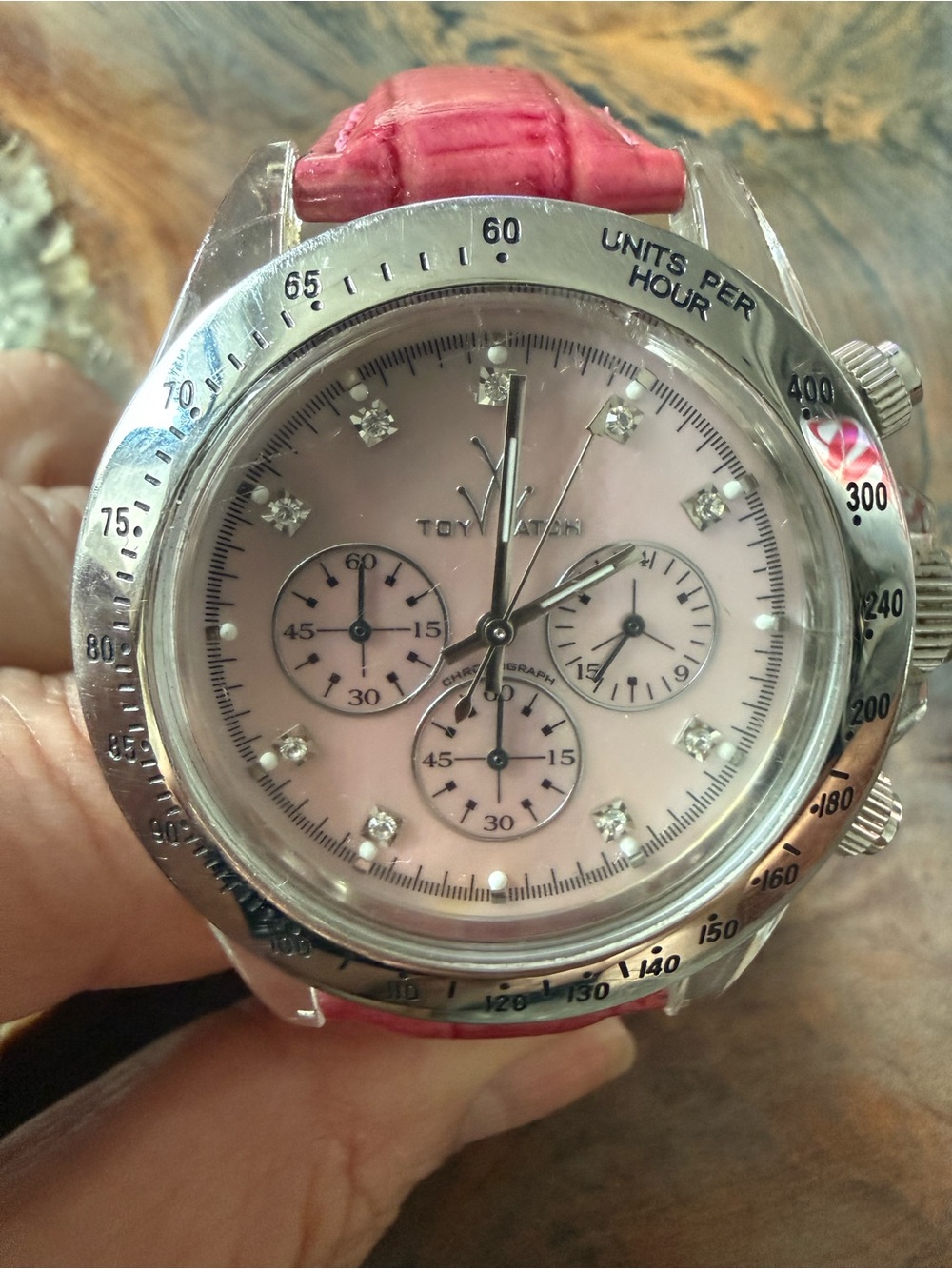 Toy Watch Pink Dial Chronograph with Pink Strap and Crystal Markers